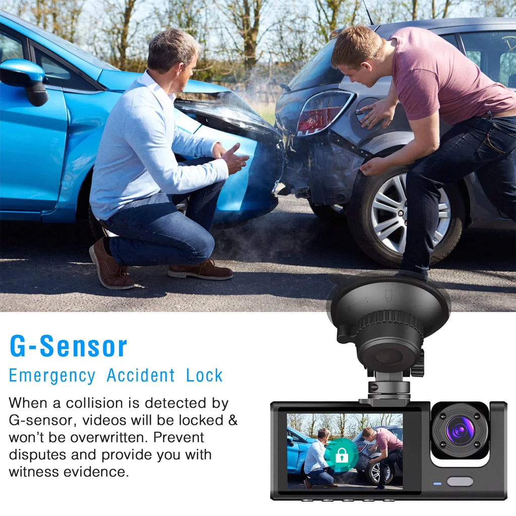 Car 3 Dashboard Video Driving Vision, G-Sensor, IR 3 Cam, Recorder, Dash 1080P Recorder, iMounTEK Camera Night Cam Dash Parking Way Front Camera Rear, Inside Mode and Triple DVR Backup Channel