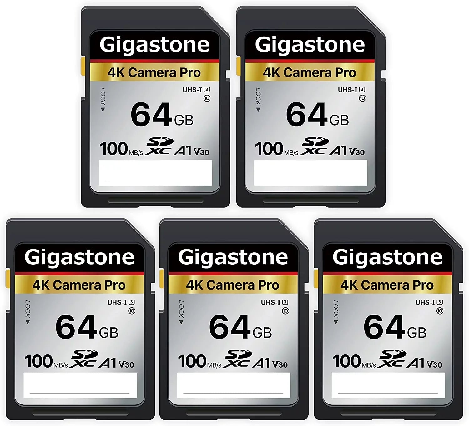 Mini 64GB Kodak Pentax Card Ultra Canon V30 Video Fits 5 Olympus Panasonic 4K Cases---64GB-2-5PK-B Sony with Gigastone Speed Digital Camera, High Nikon 5-Pack with Memory Card