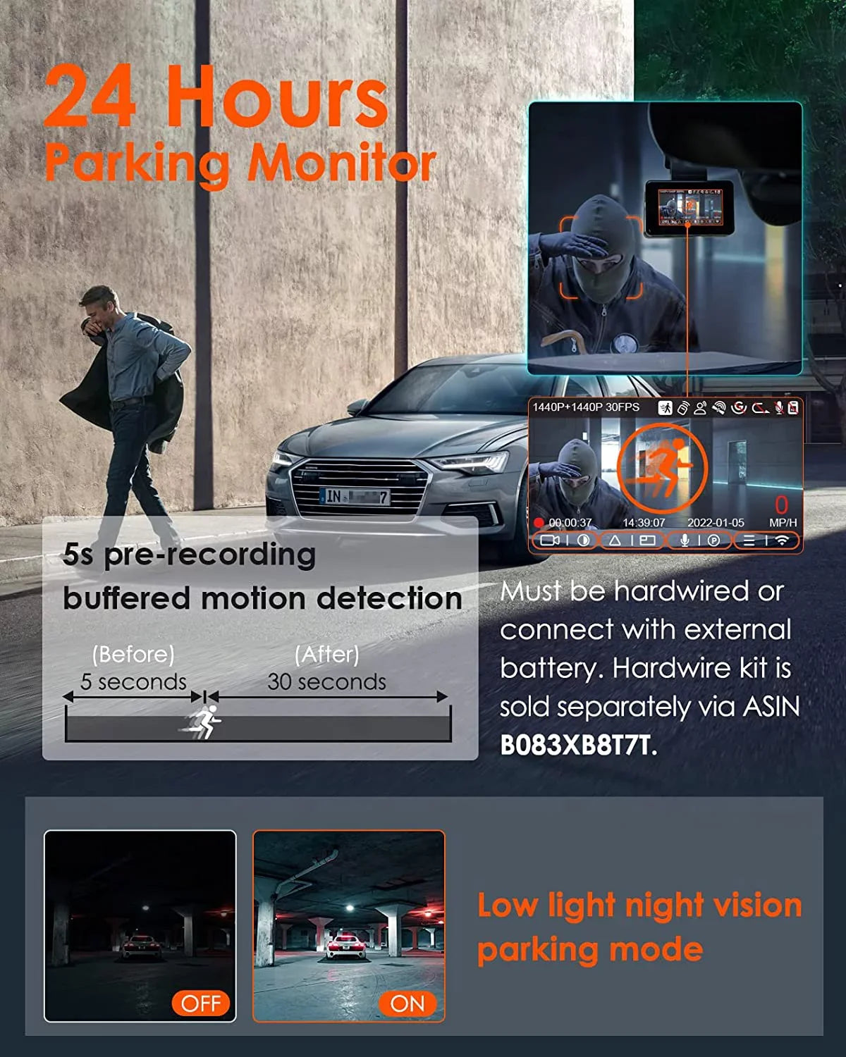 Car Camera, with Rear 2.5K WiFi, Support Motion GPS 1944P+1944P Cam E2 Voice Detection, Control, Vision, Front Parking Dual Vantrue & and Buffered 5G Capacitor, Dash Enhanced 24hrs Night 512GB Mode,