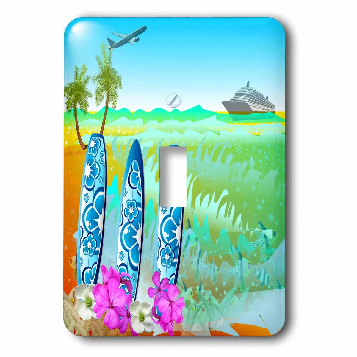 Single fun Toggle Hawaiian art Switch surfboards, jet beach, - ship and a 3dRose cruise
