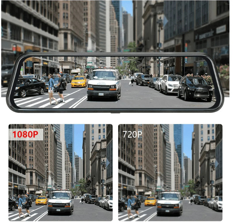 10” & (64 G-Sensor, Rear-View Monitoring Wide Dual Mirror Dash Lens included) Vision Card SD Front Parking Loop Recording Night Touchscreen 1080P Camera Cam GB Angle, 170°