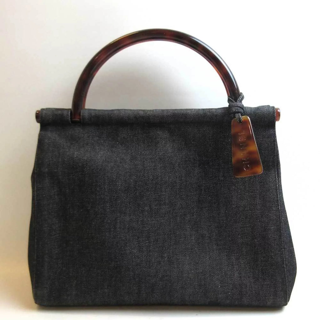 Ladies Blue Tortoise Navy Denim Bag Handbag (Fair) Tote Canvas Pre-Owned