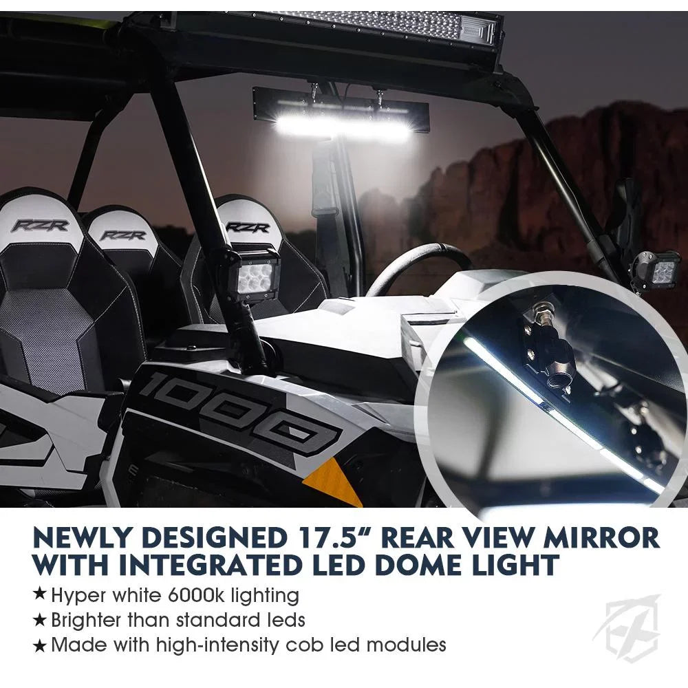 View LED 1.75"-2" UTV Rollbars Xprite Rear 17.5" Lights Integrated W/ Fits Mirror Curved