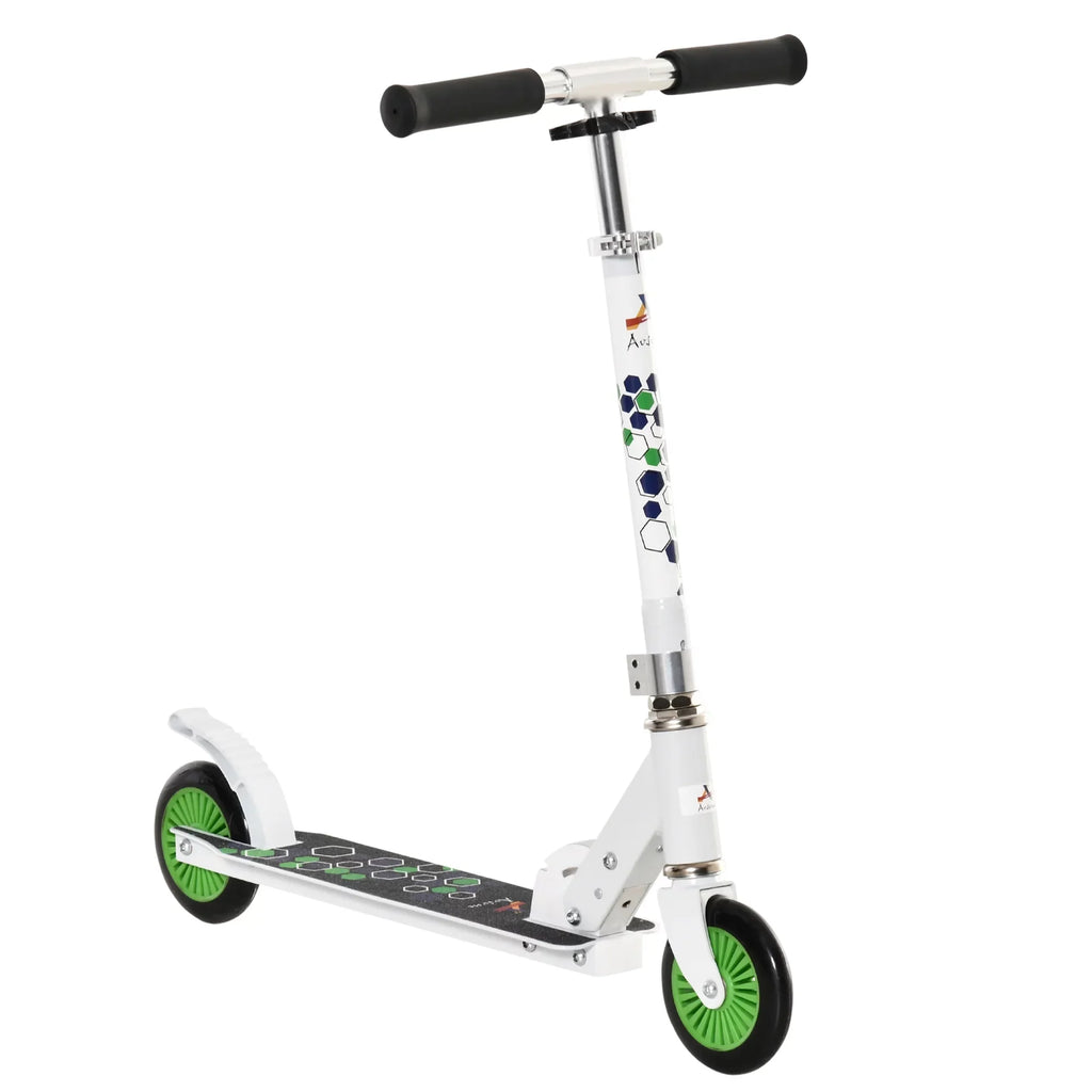 One-click Push Aosom Scooter Folding Handlebar, Kick w/ Kickstand, System, Girls, and & Adjustable with for Kids Boys Rider Dual Brake Durable Bearings, White Wheels Sturdy