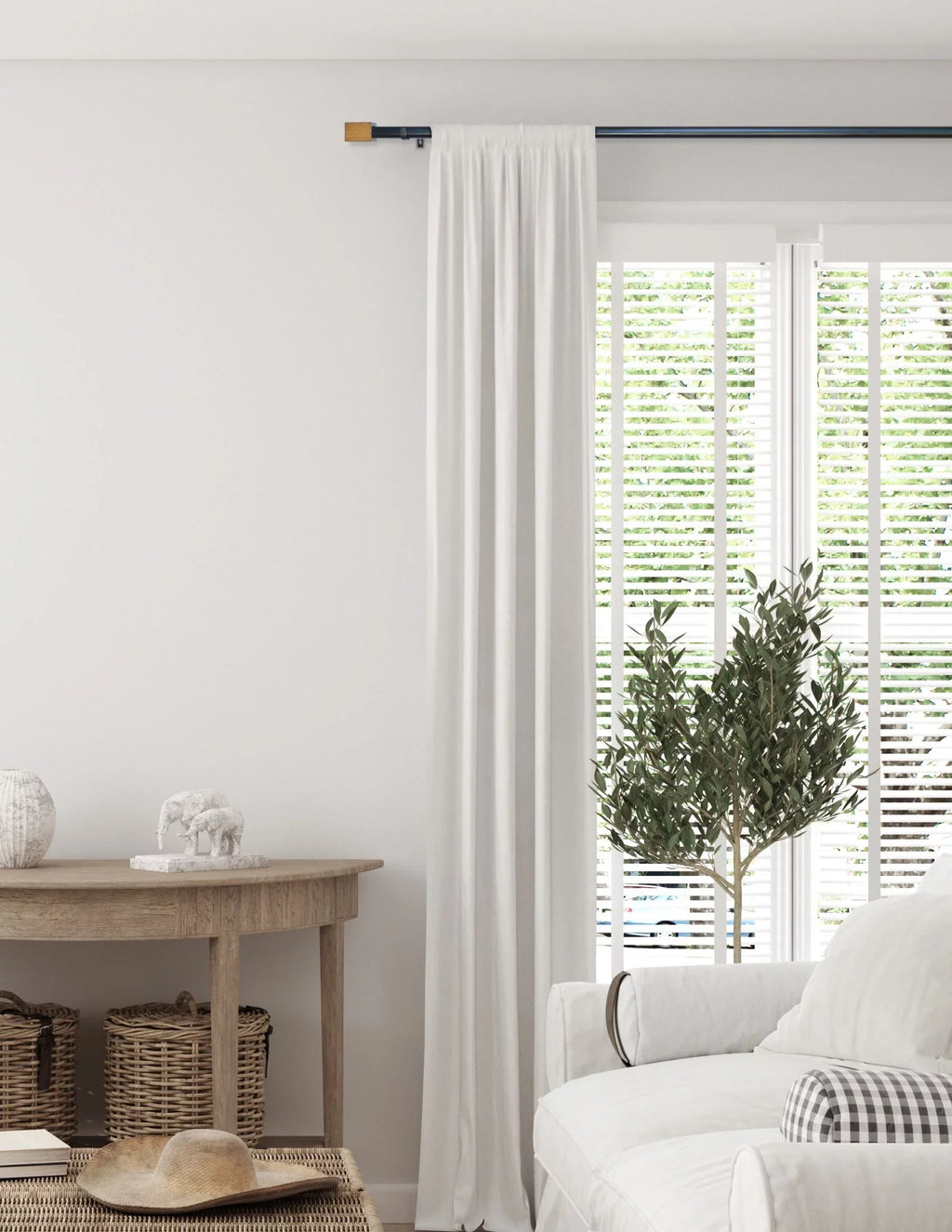 Rod Window Wood Set, 120-inch, Curtain Black to Rectangle Avenue Matte 66 Linen Single