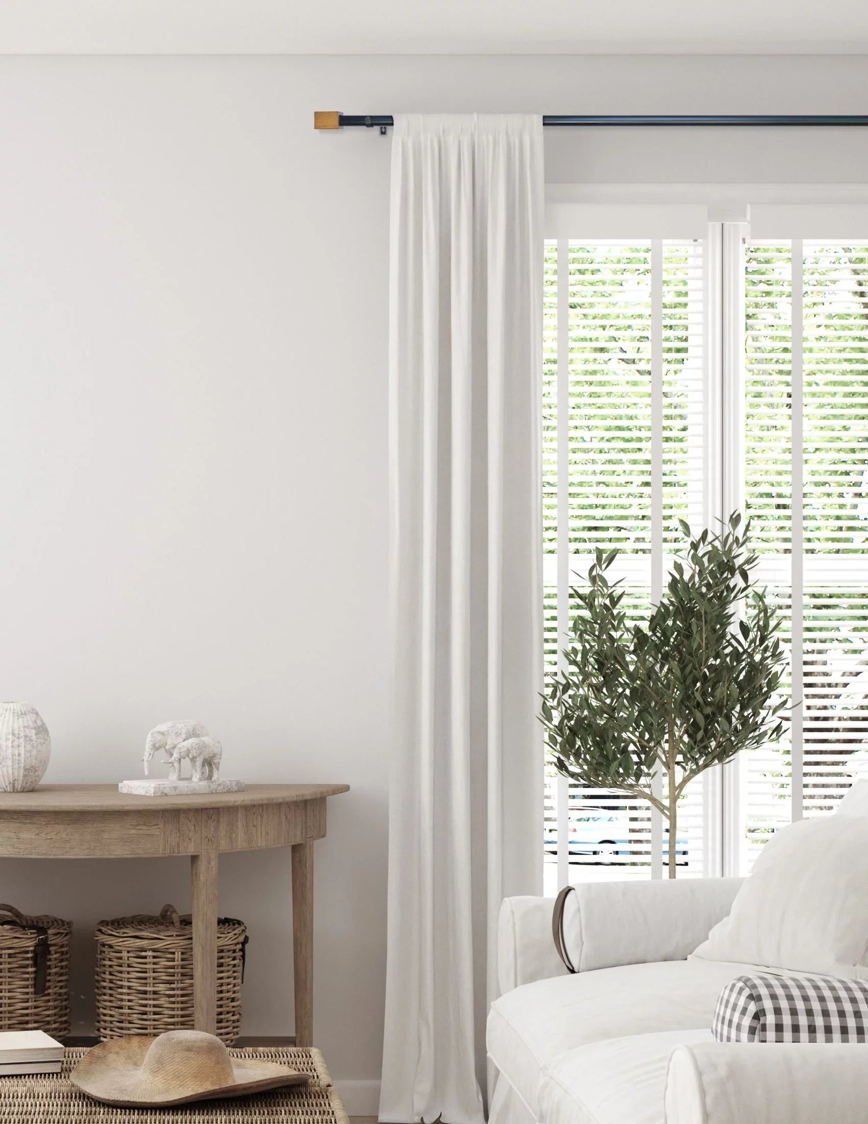 Rod Window Wood Set, 120-inch, Curtain Black to Rectangle Avenue Matte 66 Linen Single