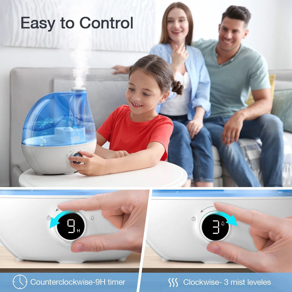 for Rotation 24 Indoor Run 360° Bedroom, Mist Auto VCK Large 2.3L 3 Time, Air Shut-Off, Room Home Ultrasonic Hours for Humidifiers Use Nozzle Baby Humidifier, Nursery, Cool Levels, Mist Quiet Plants,
