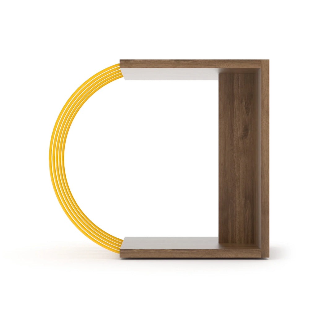 to assemble, with Walnut-Yellow table, side acessories Easy metal base Cassi Wood