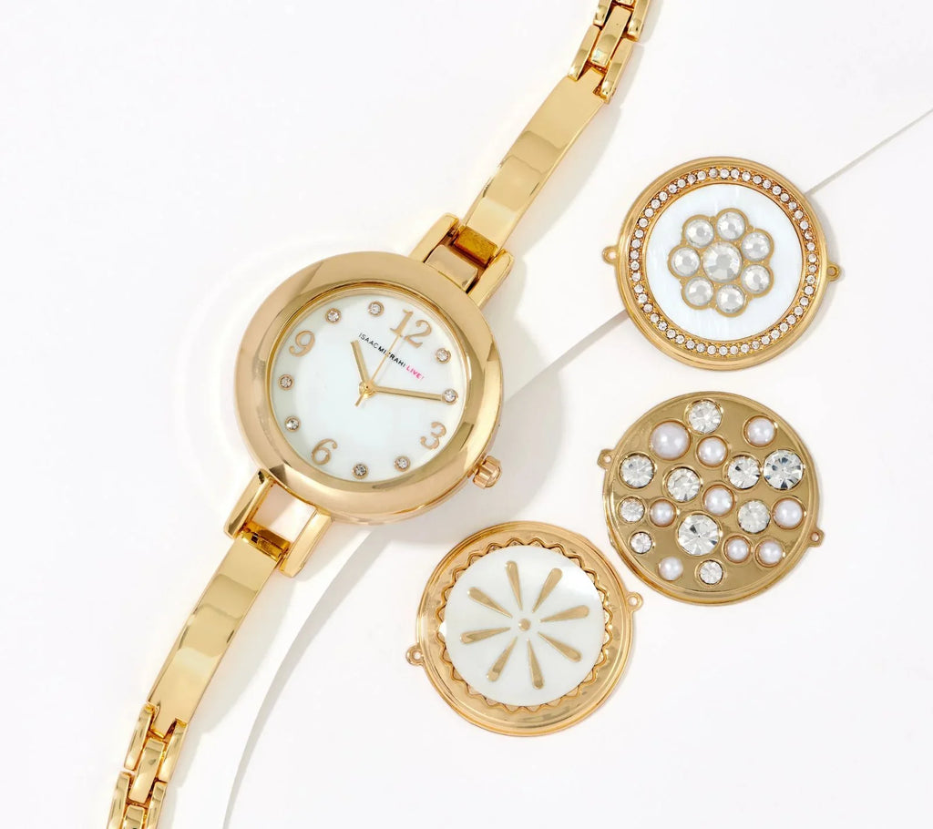 Interchangeable Live! Bracelet GoldTone 7"-8-1/4" Watch Mizrahi crystal Isaac