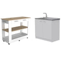 Sink 2-Piece Home Kitchen with and Square Wood Island Utility Set