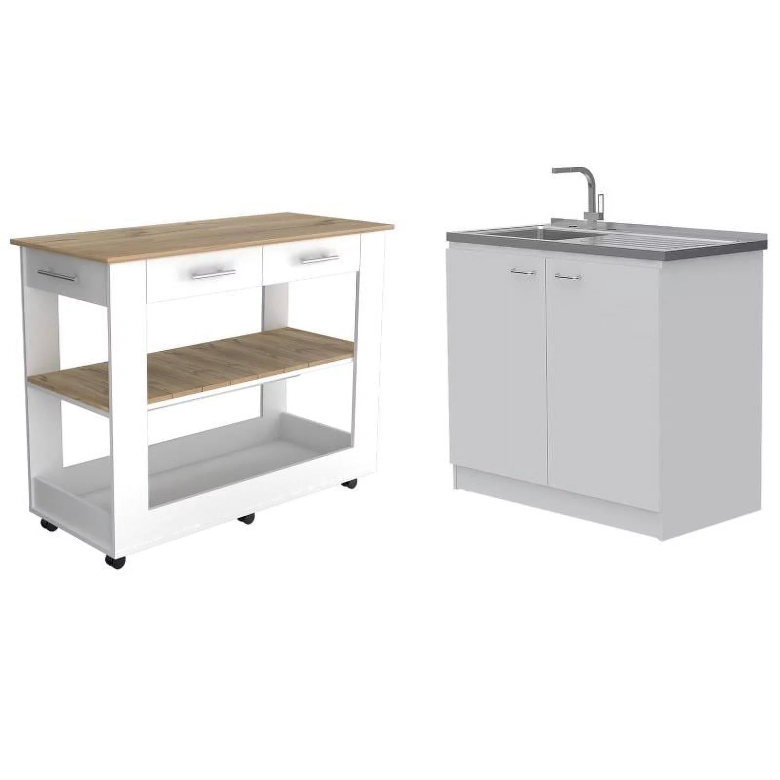 Sink 2-Piece Home Kitchen with and Square Wood Island Utility Set