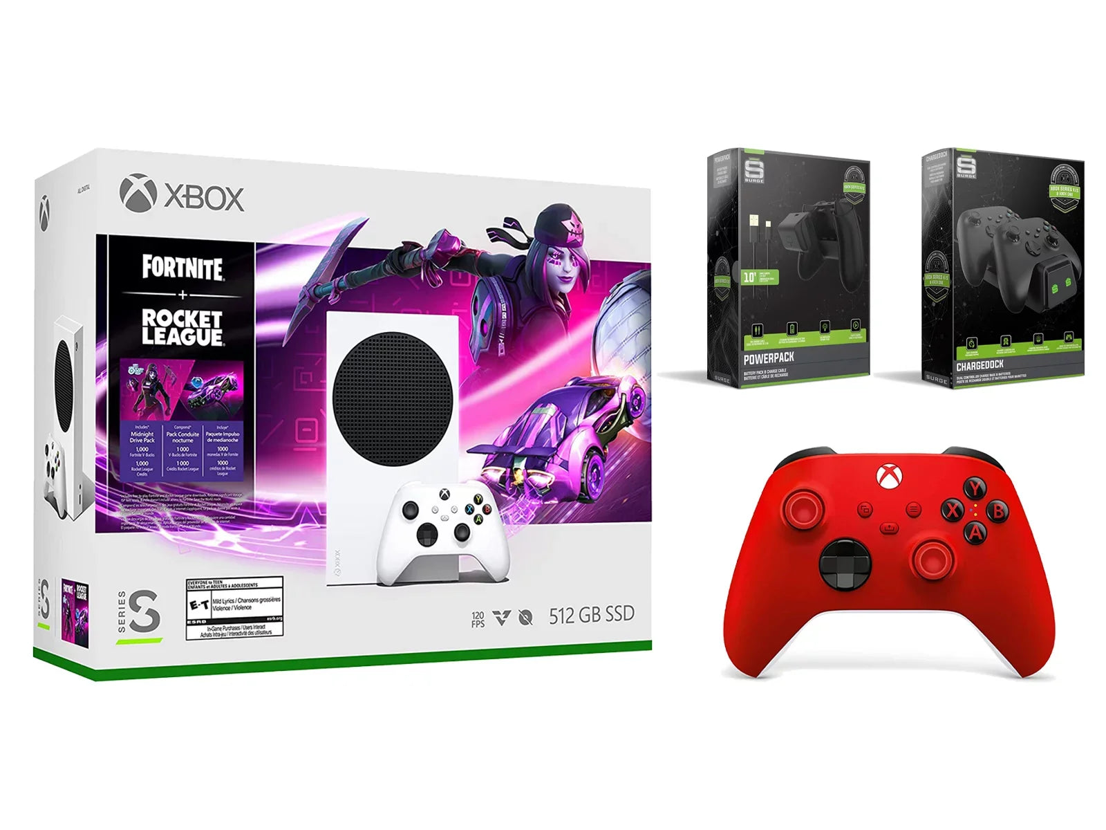 Charge Controller, Series Pulse Cable/Battery Fortnite Extra Red and Dual Dock League with S Charge Console Rocket Microsoft Xbox