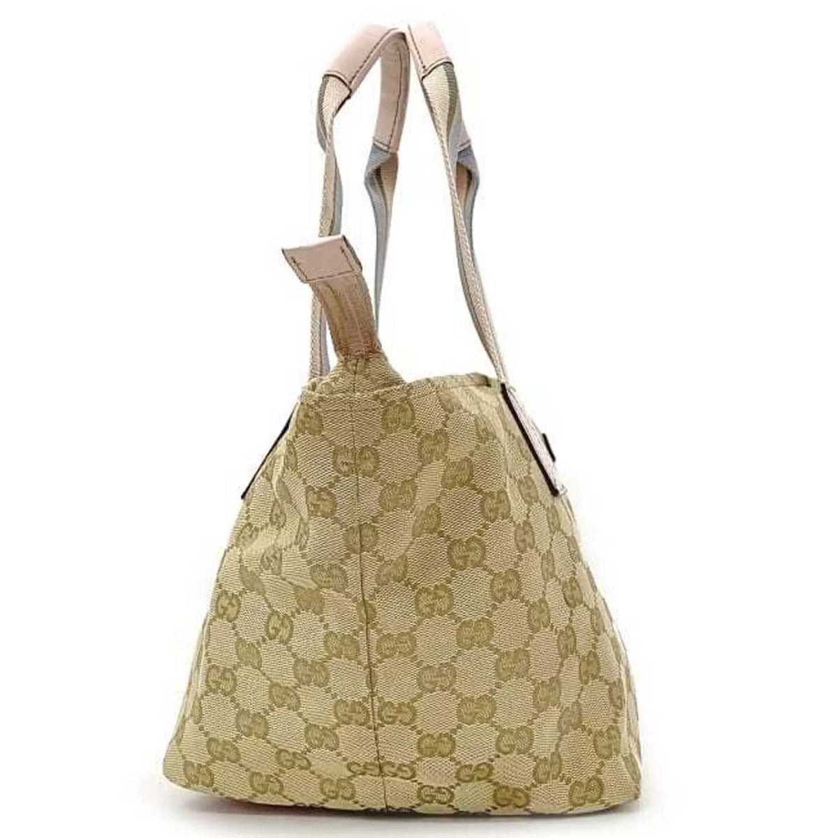 GG Beige Leather Handbag (Good) Women's Pink Blue Tote Bag Pastel Pre-Owned Canvas 131228
