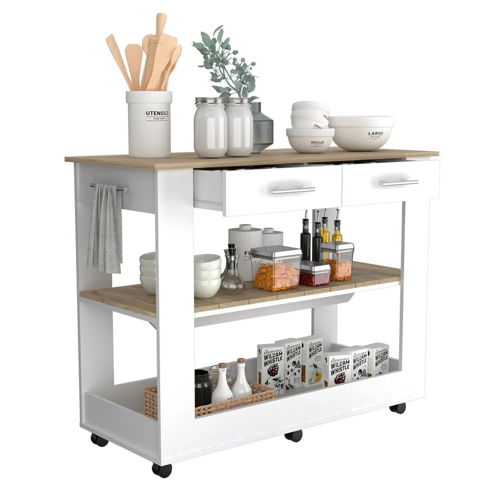 Sink 2-Piece Home Kitchen with and Square Wood Island Utility Set