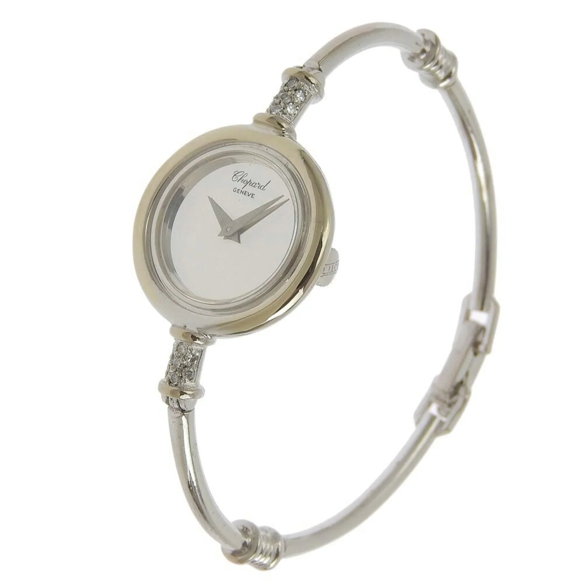 Round Manual (Fair) Diamond x White Watch Pre-Owned Gold Chopard Winding Women's G30171 K18 Dial Silver