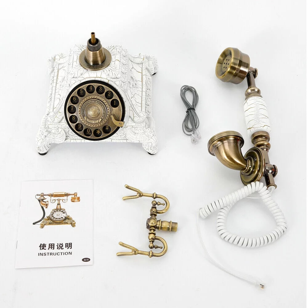 and Wired Resin Decoration Telephone Telephone Antique (White) Chic Dial Hotel for Elegant Decoration Old-Fashioned Antique Retro Machine Desktop Practical Home Landline Rotary Office European