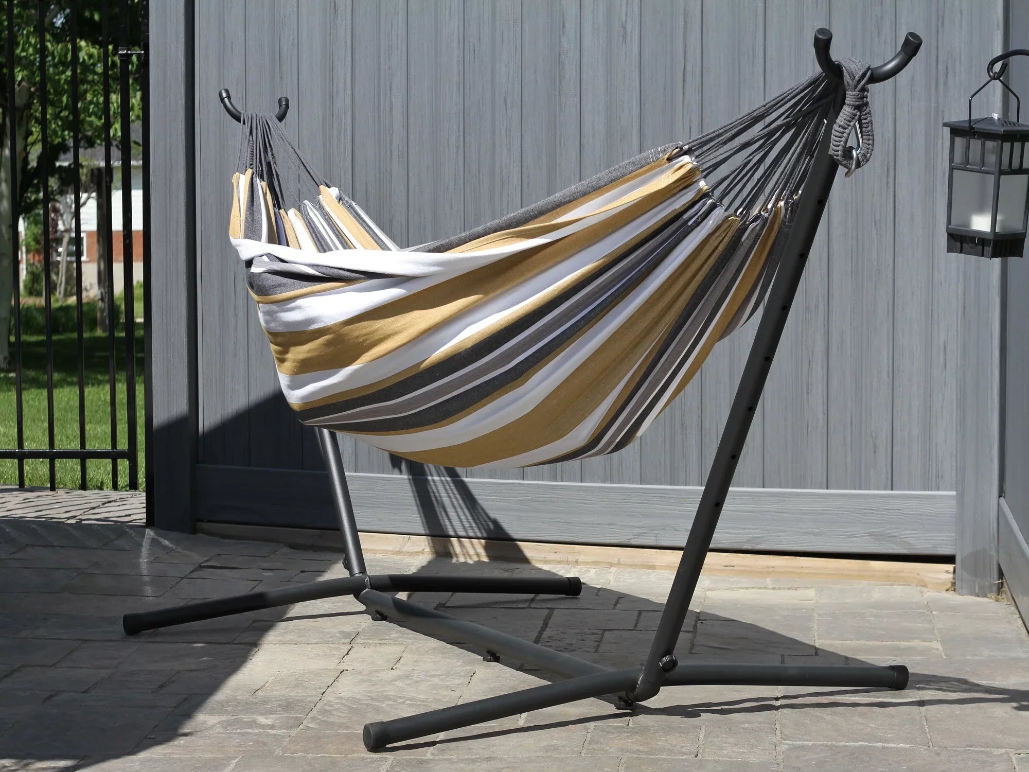 The Grey 110” Brazilian a with Collection Hammock Striped Steel and Hammock Gold Style Hamptons
