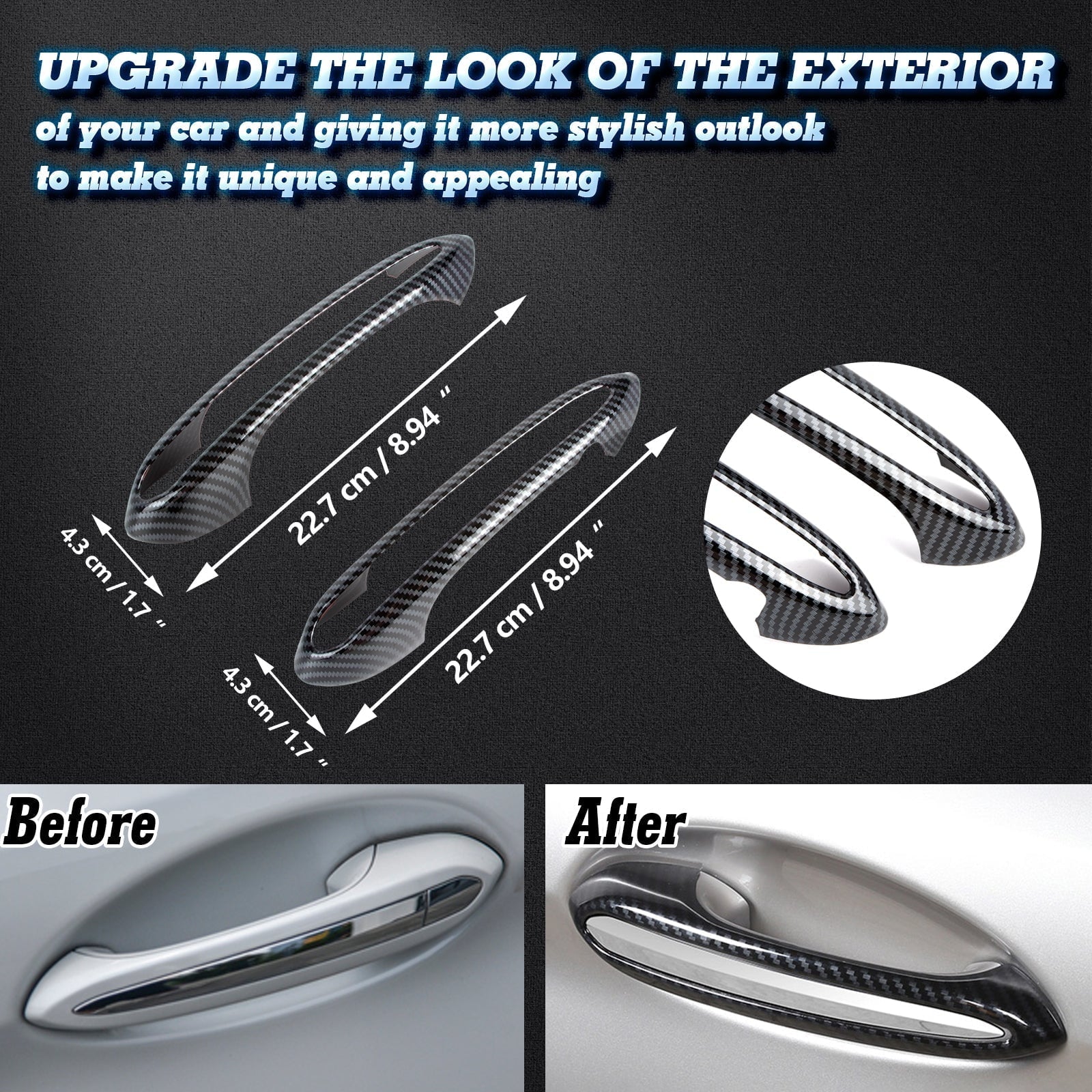 Xotic Style, Tech pieces) 1 Shield Fiber trims, 5 with Door Surround Handle Fits Exterior Set Series (4 G30 2018-up Carbon