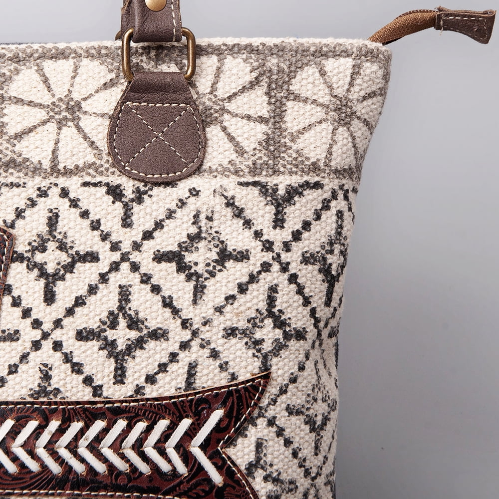 handbag Canvas Leather Upcycled Upcycled KB481 Wool women Embossed western bag Genuine purse