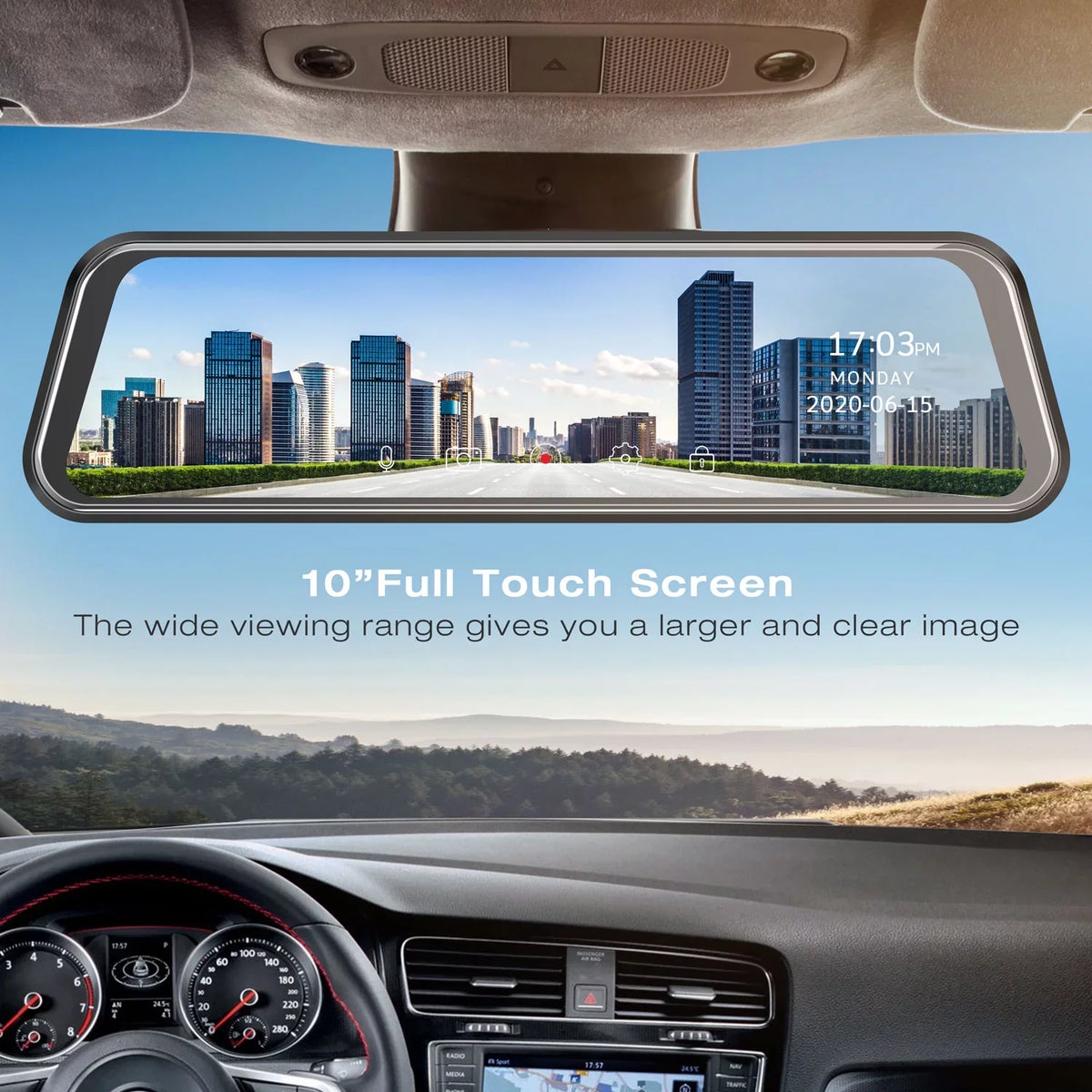 Cam for with Dash Camera 10-inch Black Mirror Touch Backup Waterproof Full Mirror Rear Screen Camera View IPS Cars 1080P