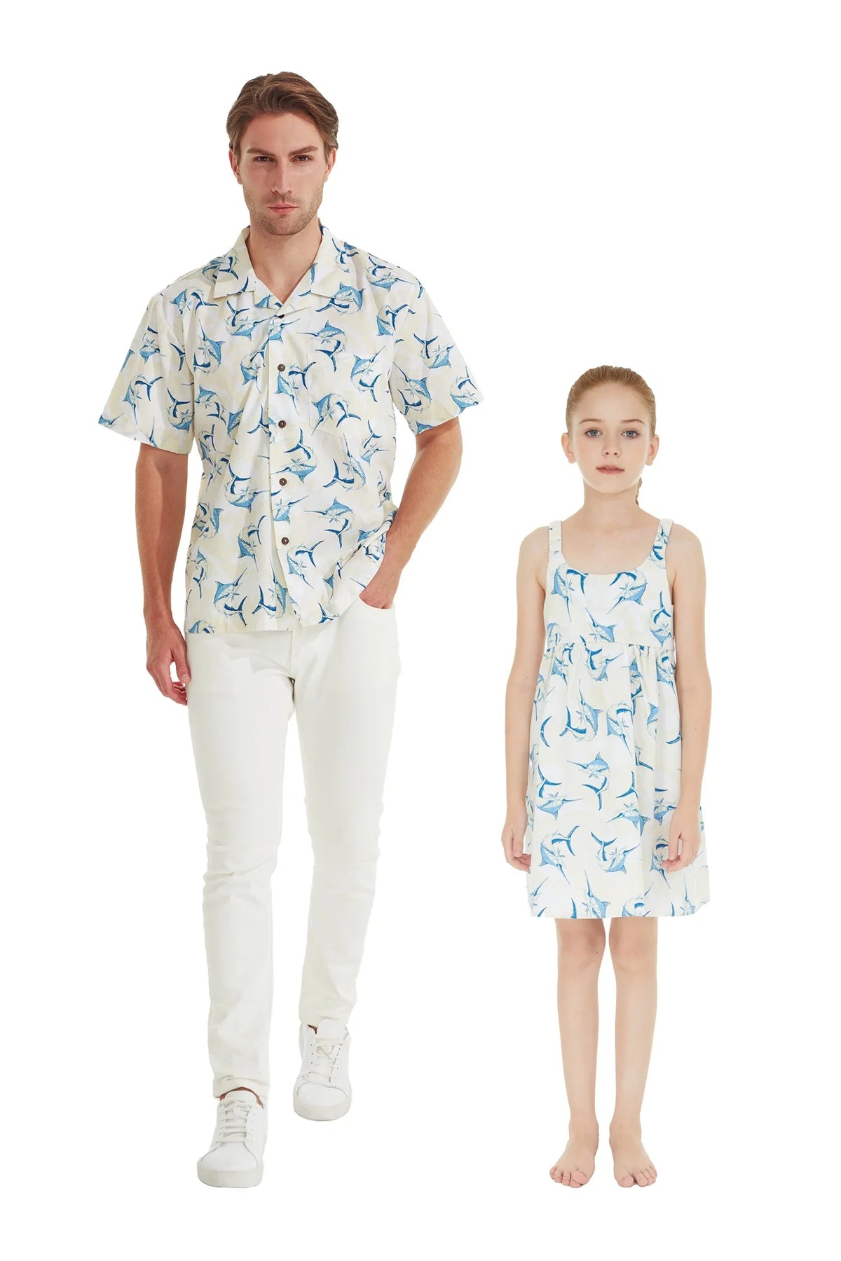 2 Shirt Daughter Luau Girl, Marlin Elastic Matchable Hawaiian Father Yellow, outfit in