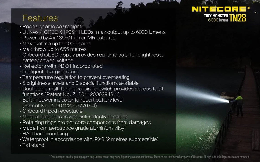 the TM28 exterior go and on -Both E4K Value or can Pack: at Recharged be Nitecore home Flashlight Searchlight