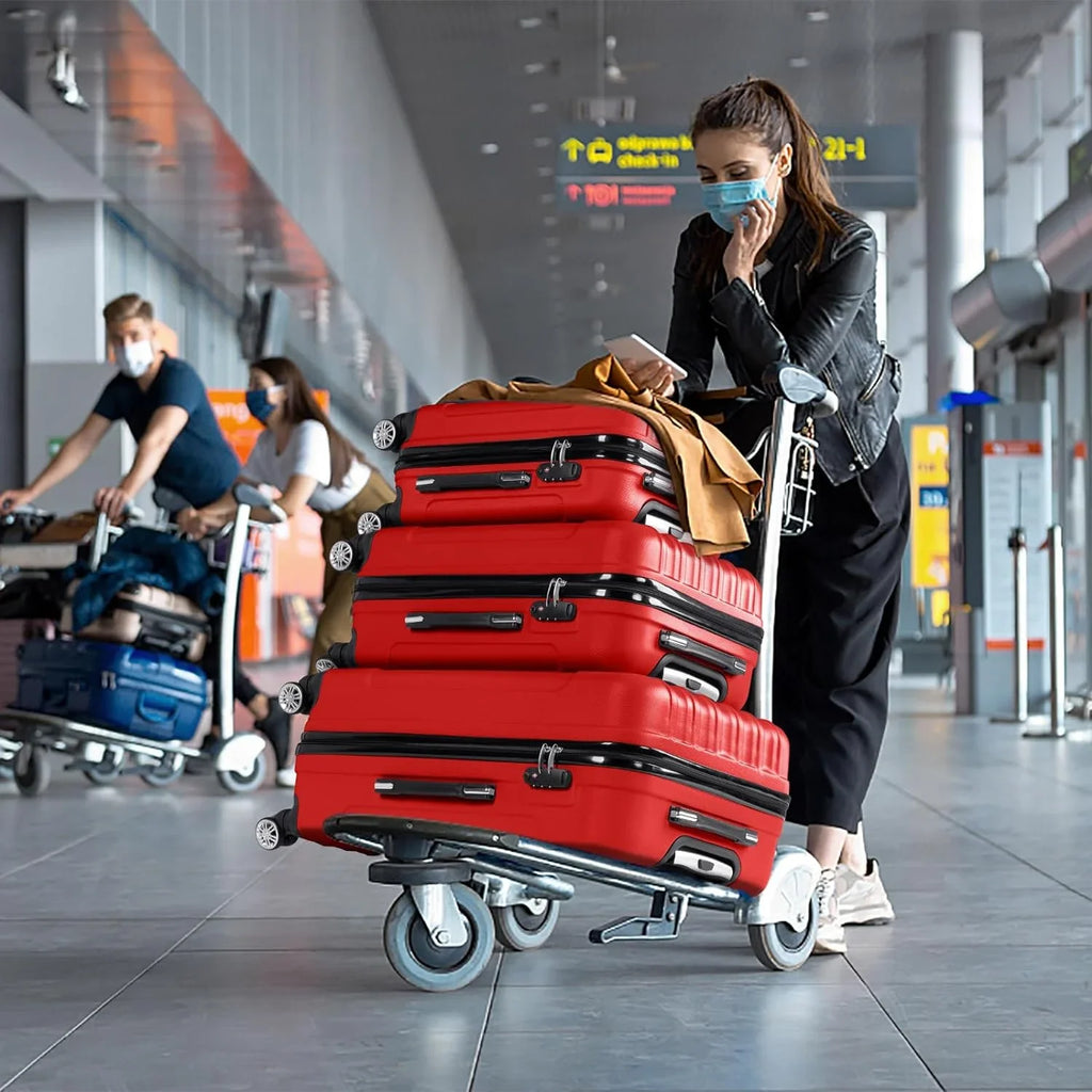 ABS Portable 3 & Red TSA (20/24/28) Spinner for Business Luggage - Lightweight Sets Set Luggages Suitcase of lock, on with Carry Wheels Travel Hardside