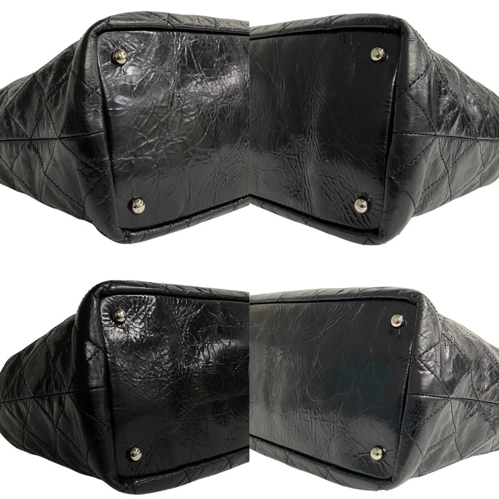 Chain Bag Handbag Leather Shoulder Patent 2way Black Matelasse (Good) 20309 Pre-Owned