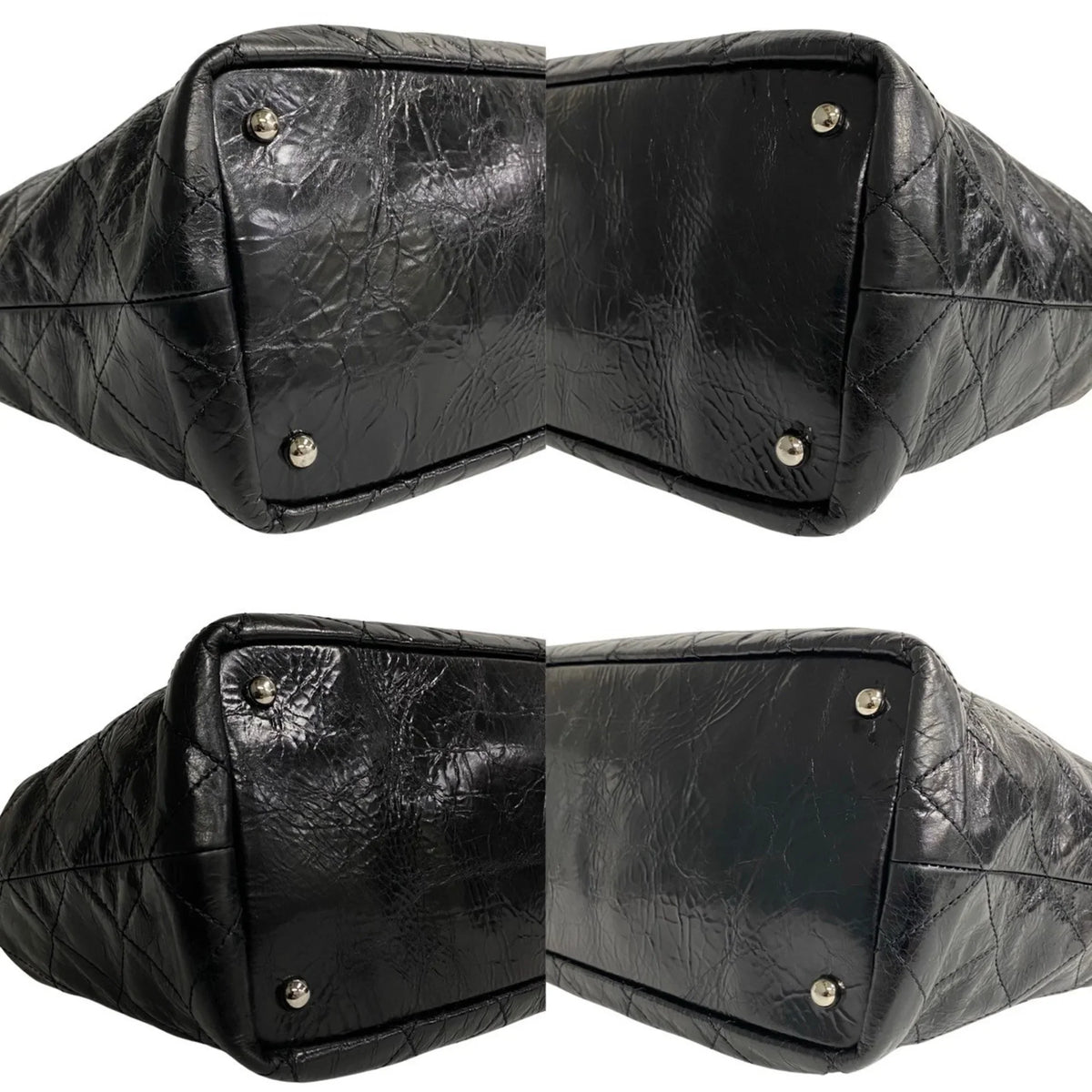 Chain Bag Handbag Leather Shoulder Patent 2way Black Matelasse (Good) 20309 Pre-Owned