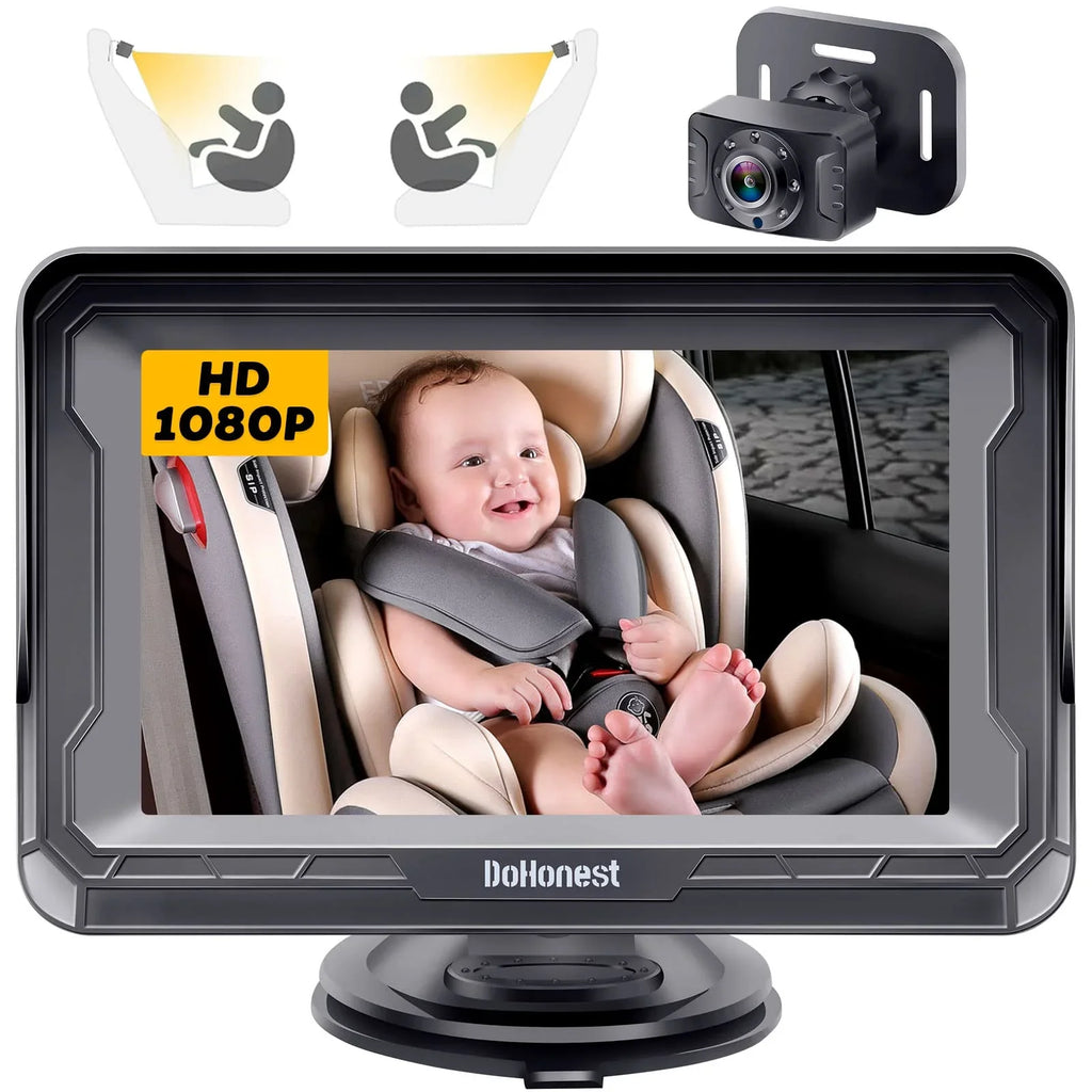 Easy -V33 Backseat DoHonest Vision 3 Plug and Kids 360&deg; Rear Crystal Car Baby Car Camera Night with Play Install 1080P: Two Monitor Facing Camera Rotating Baby Camera Mins