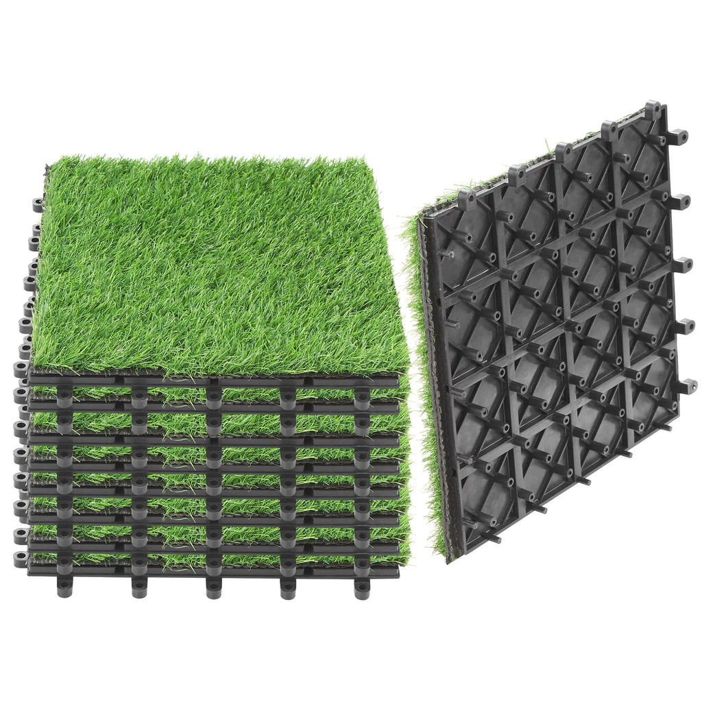 Turf BuxWellBang 12'' Interlocking Grass x Tile x Artificial 9pcs 12'' Flooring 2'' Tile,
