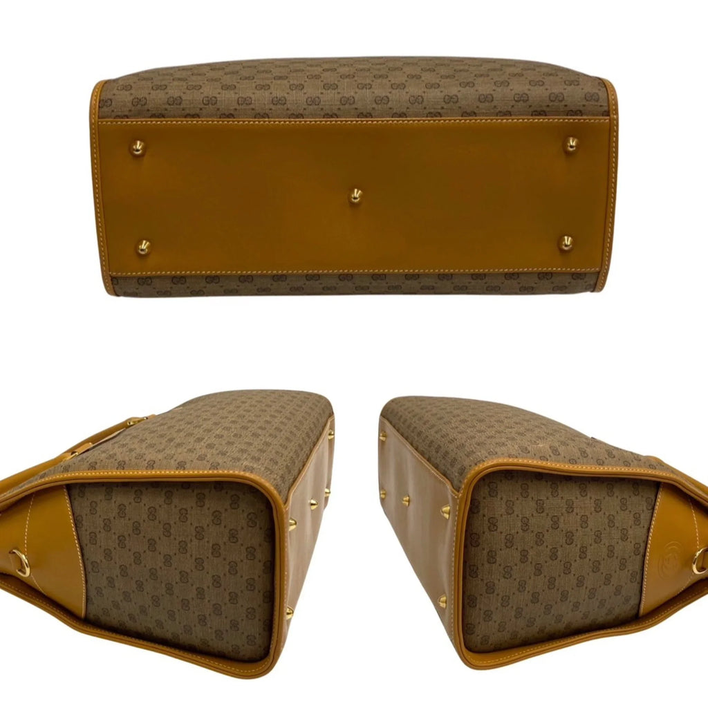 (Good) GG Shoulder Bag Leather Genuine Handbag Pre-Owned Brown Old 2way Micro Vintage
