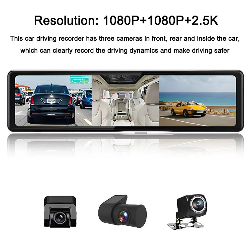 Auto Recording Cam Rearview Cameras Pinnaco Car Car Car Video Dash Recorder Driving Enhanced Touched Safety Screen 3 Mirror 2.5K Camcorder Clear Recorder Camera for