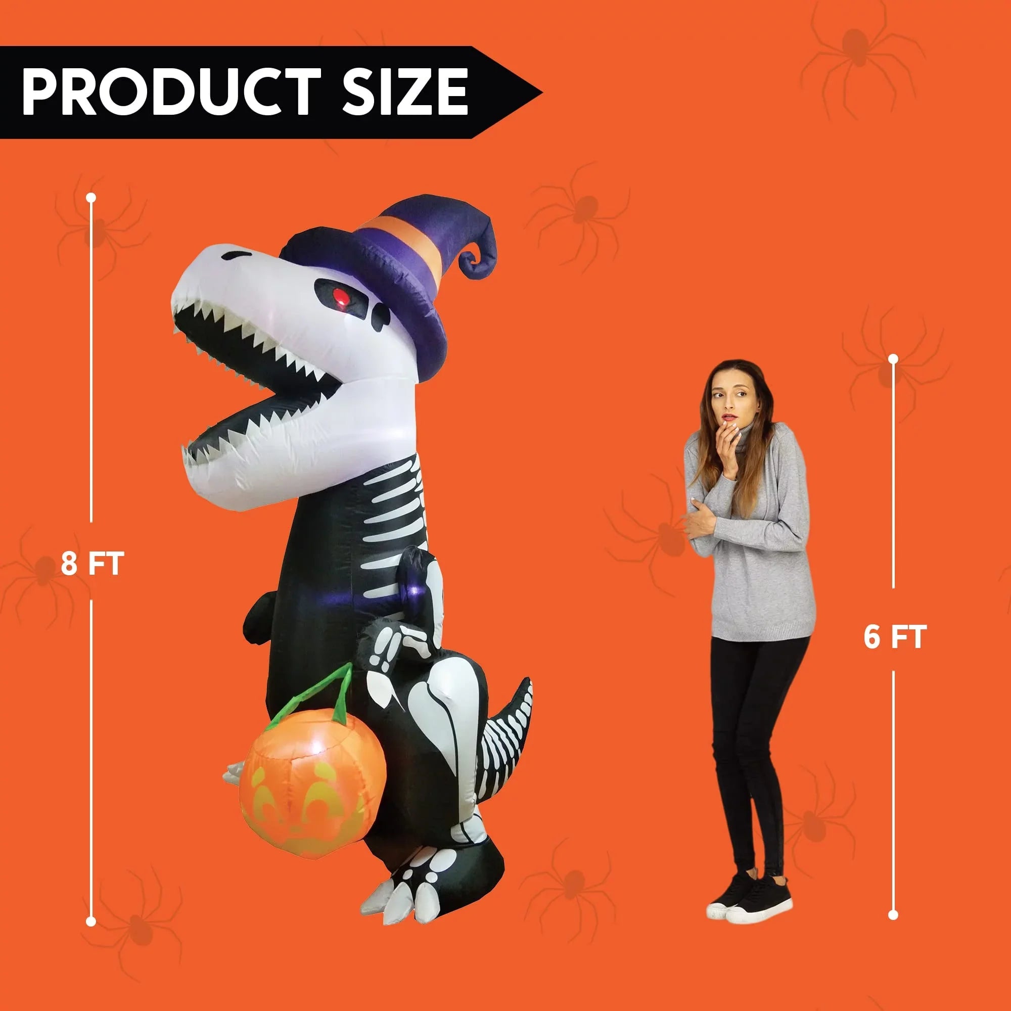 Inflatables Lawn for 8 Party Blow Joiedomi Dinosaur with LEDs Indoor, Decorations Skeleton Up Inflatable Garden, Outdoor, Halloween Build-in Yard, Halloween