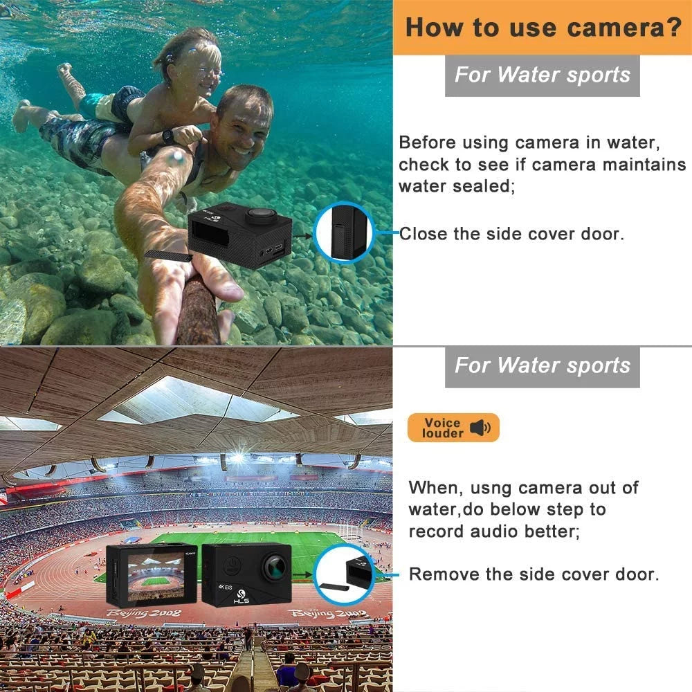 Sports Camera Wide Vlog Charger Lens WiFi Outdoor Camera Case Moistureproof with Action Remote with with Battery Accessories Mount Angle 4K Kit for Underwater Camera Video