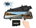 10” & (64 G-Sensor, Rear-View Monitoring Wide Dual Mirror Dash Lens included) Vision Card SD Front Parking Loop Recording Night Touchscreen 1080P Camera Cam GB Angle, 170°