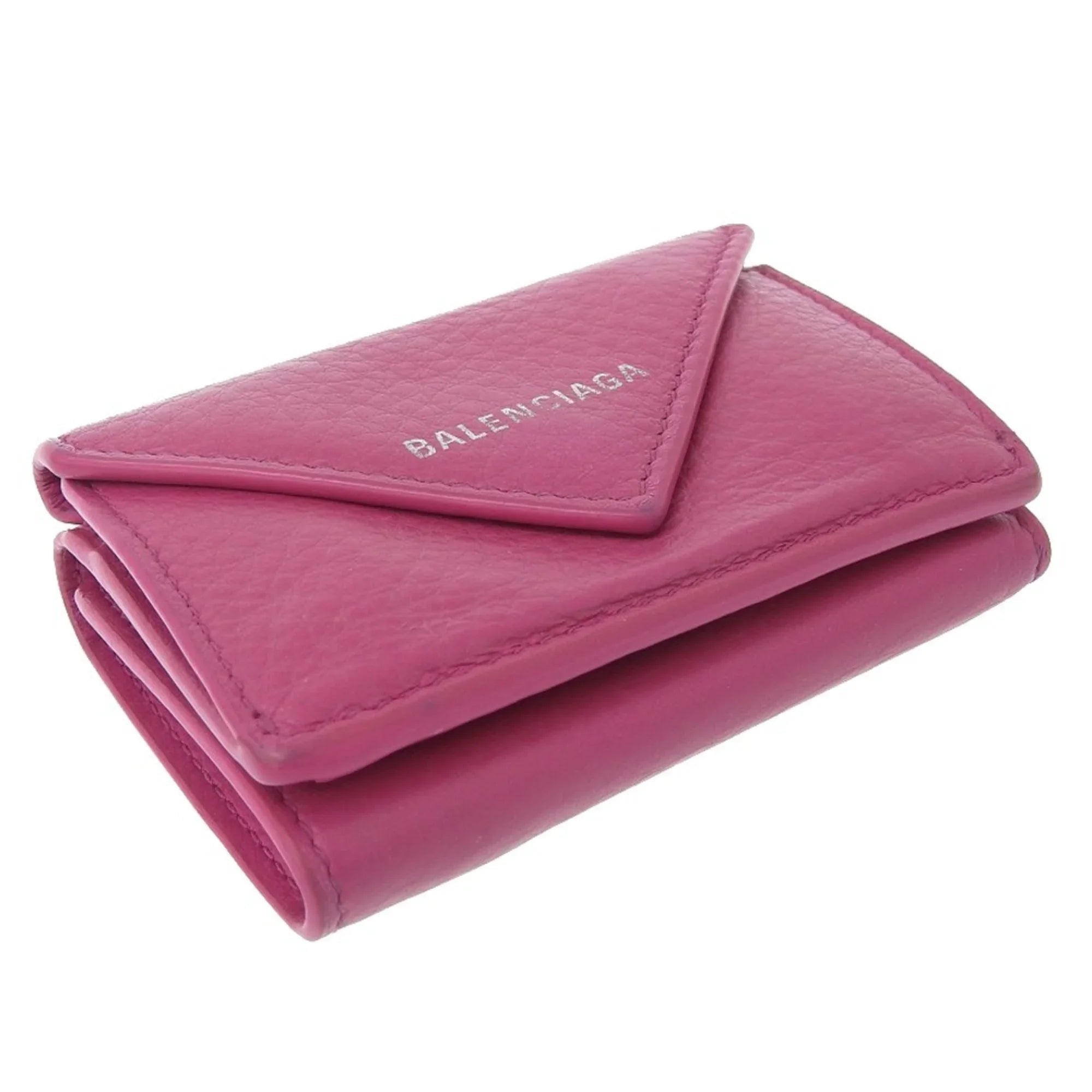 tri-fold wallet hook (Good) Balenciaga with mini paper pink Pre-Owned leather 391446