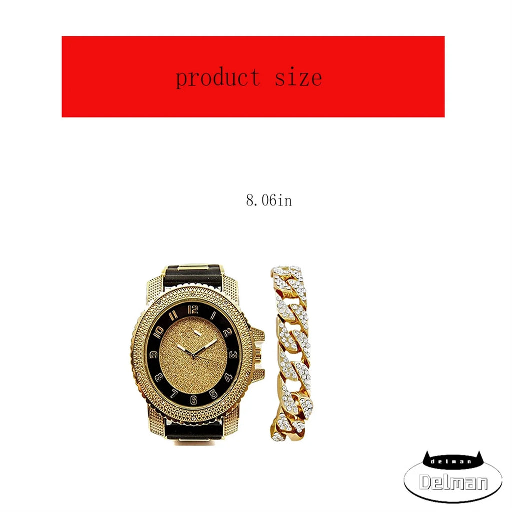 Bracelet Watch Bling-ed Gold Out Bullet Rubber Out Black Hop Tone w/Bling'd Gold Cuban Hip
