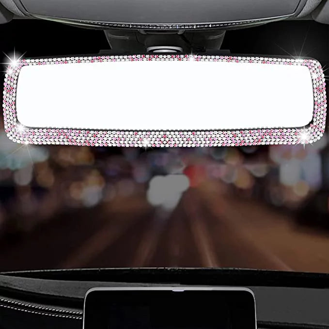 Car Women Bling Mirror, with Tee Glass, Decorations Car Rearview and Interior Bling View Mirror Bling Rear Car Accessories for