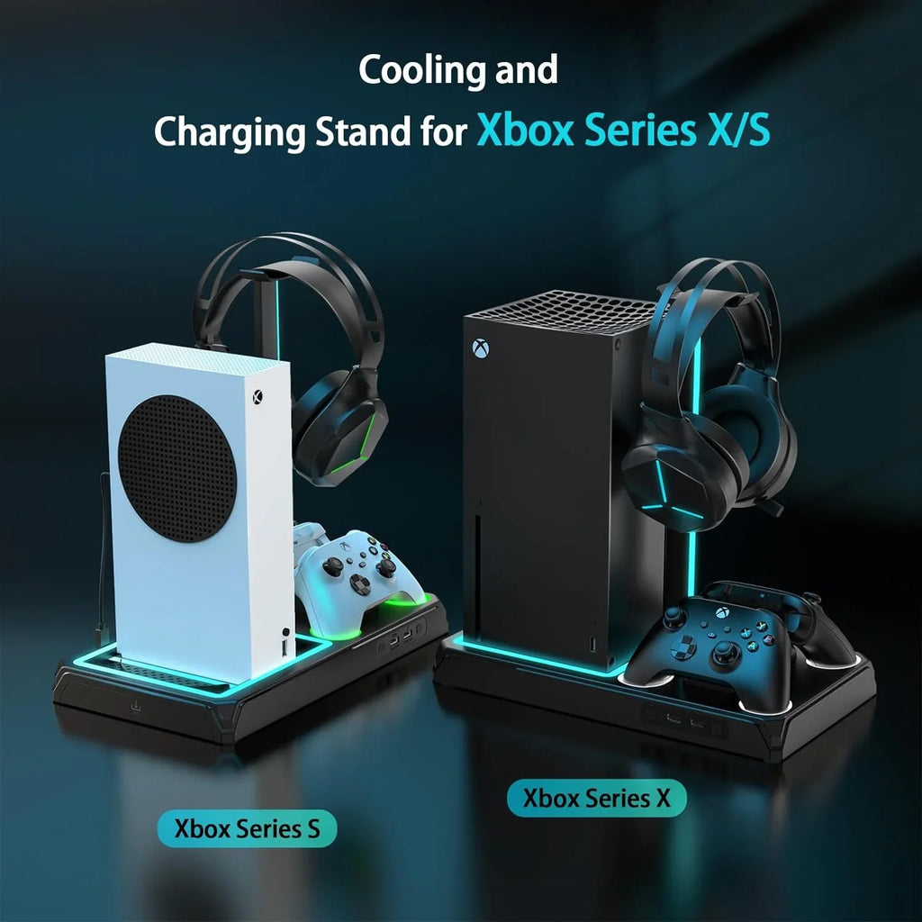 Packs with Fan Station Holder Battery & Stand Organizer, X Games with Cooling Series for mAh 2 Controller Storage Dual Headphone Xbox Dock X/S, 1400 Charging 12 Charger Vertical with Cooling Station