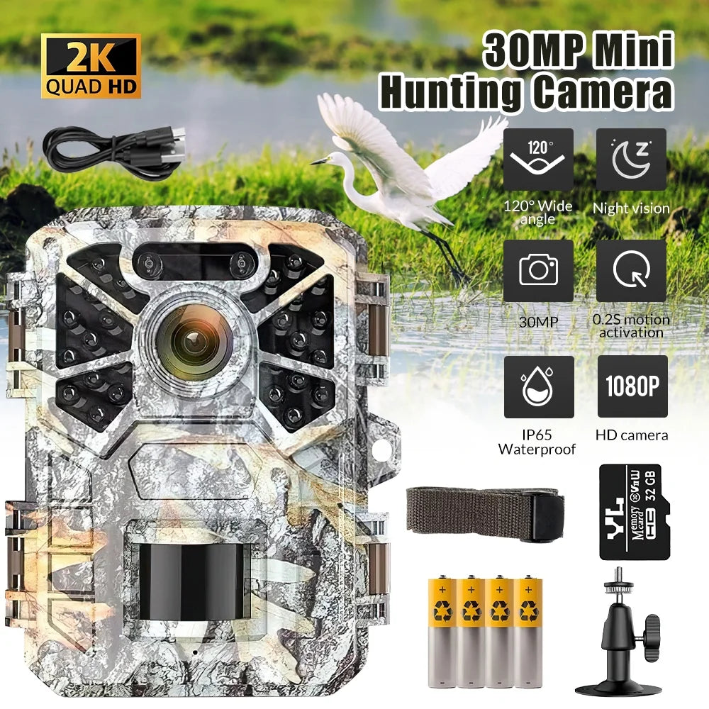 Monitoring, 30MP Vision Angle Lens Farm with Wide Game Infrared Surveillance, Camera 2k Trail Trail Night Pack with Camera, Wildlife Hunting 2 120° Monitor Moistureproof