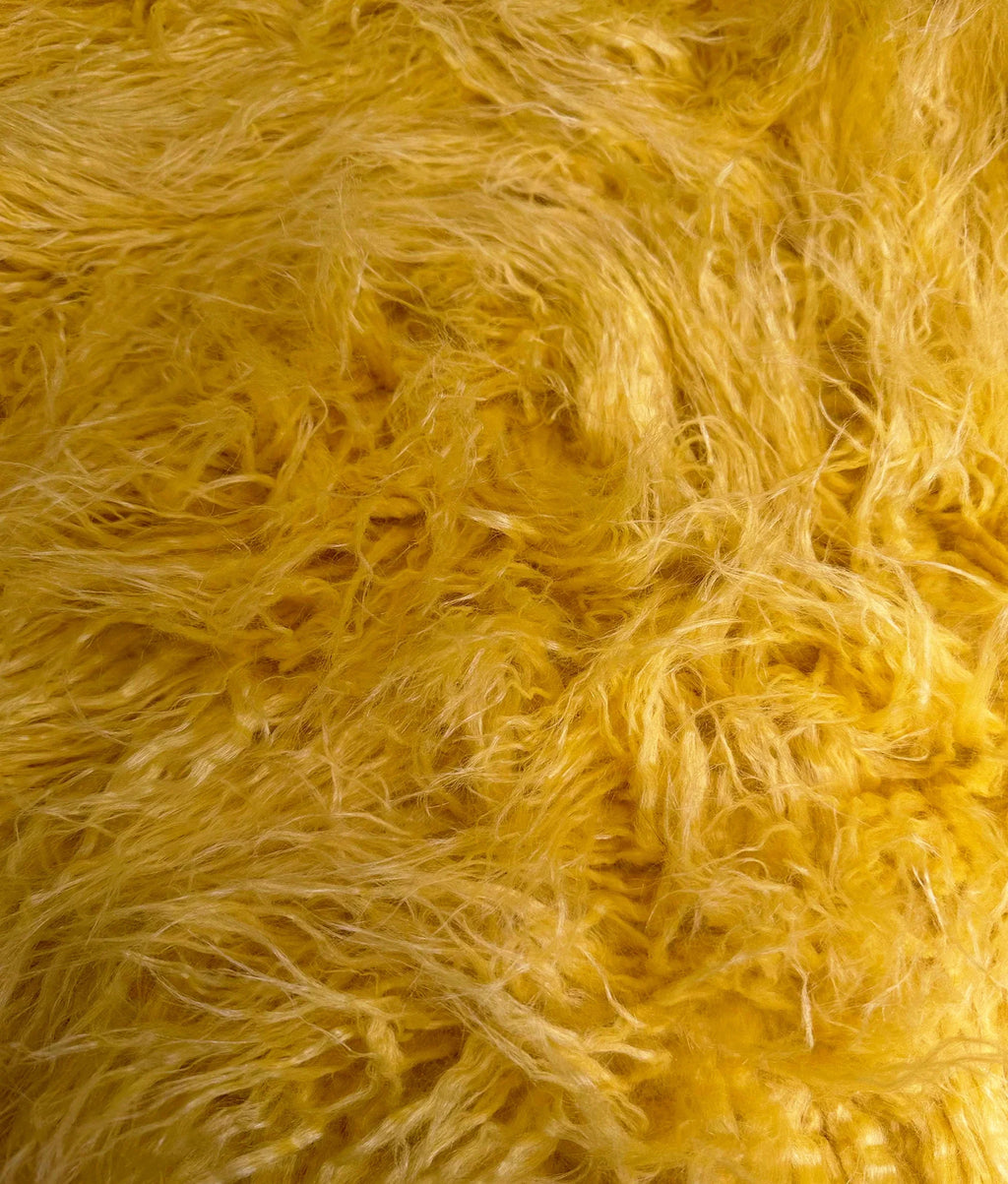 CURLY Yard Japanese by Sewing 58" Craft, 3.5" Fire Yard Cosplay Per Fake Yak FUR LONG Continuous Yarn / Faux Retardant (Yellow) Pile 2.3oz Wide Sold