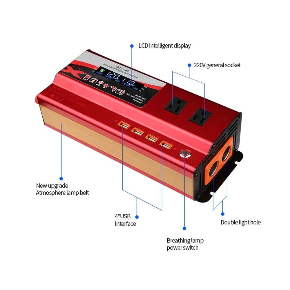 DC Converter Inverter Power RV Pure Wave 12V Sine 110V AC to 6000W Car LCD