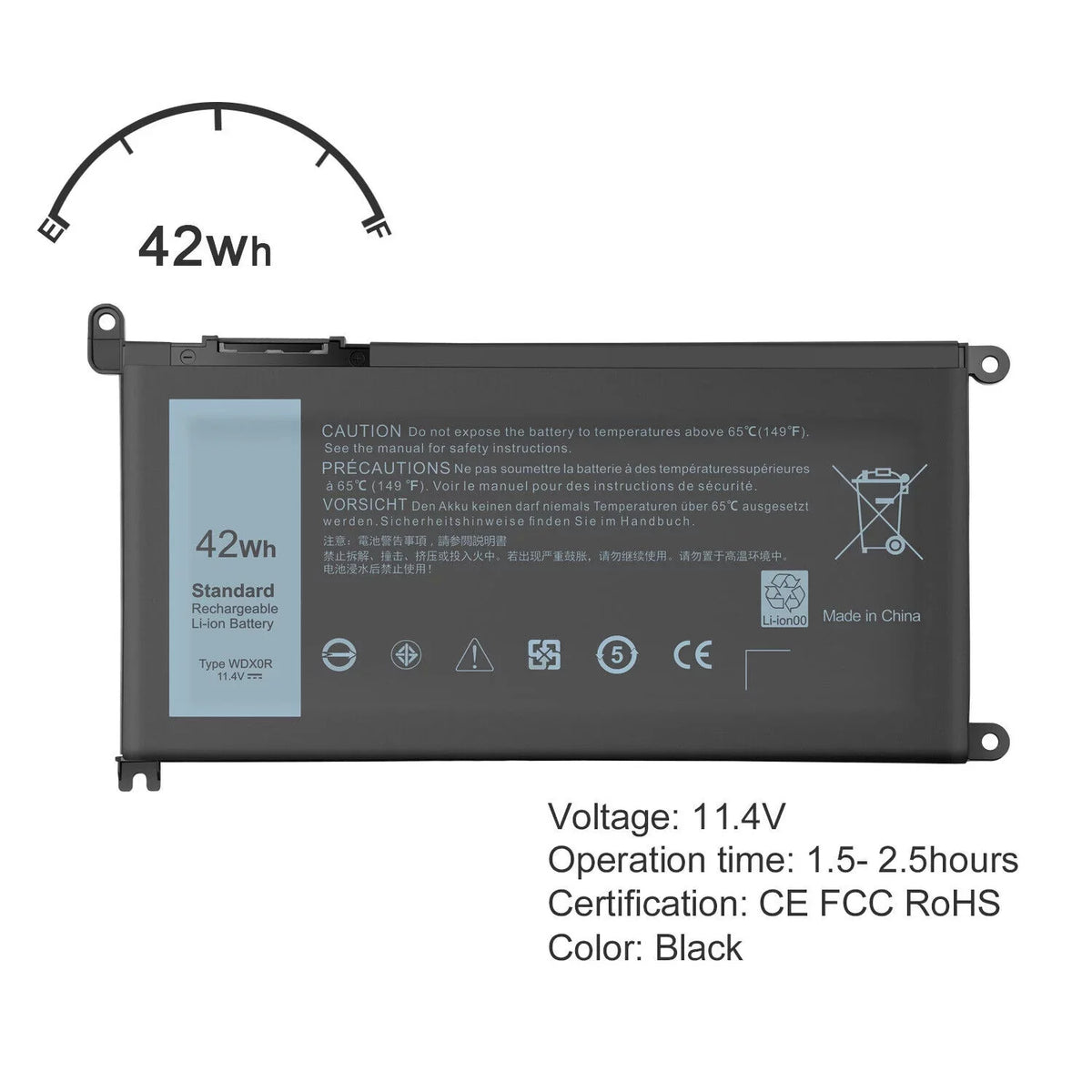 42Wh 15 5567 Fit 5565 3CRH3 WDX0R Battery Inspiron 5578 for T2JX4 5568 USA