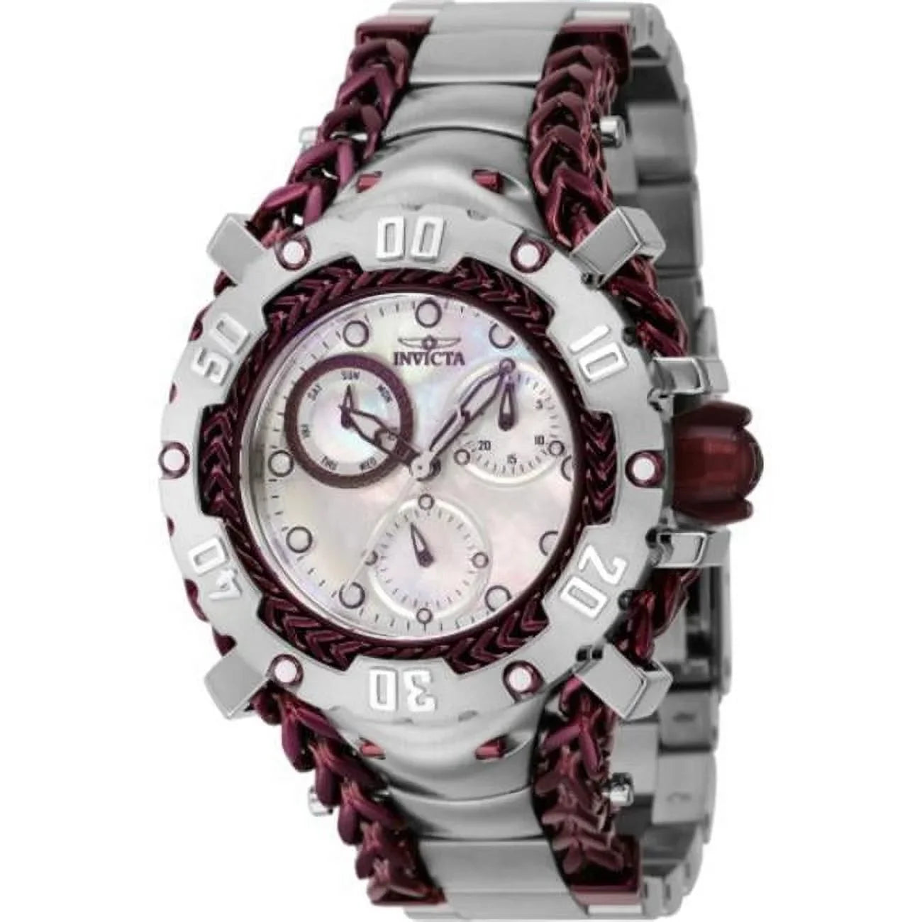 Burgundy, Womens Gladiator White Dial & Quartz Chronograph Watch, Silver