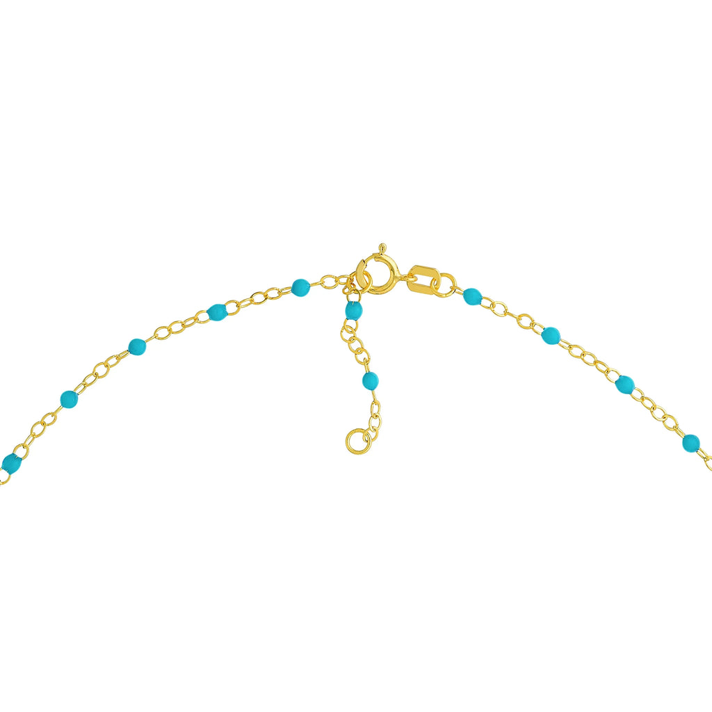 Turquoise Bead 14K Women's Gold Piatto Light Enamel Bracelet Adjustable Yellow 5.50"-7.50"