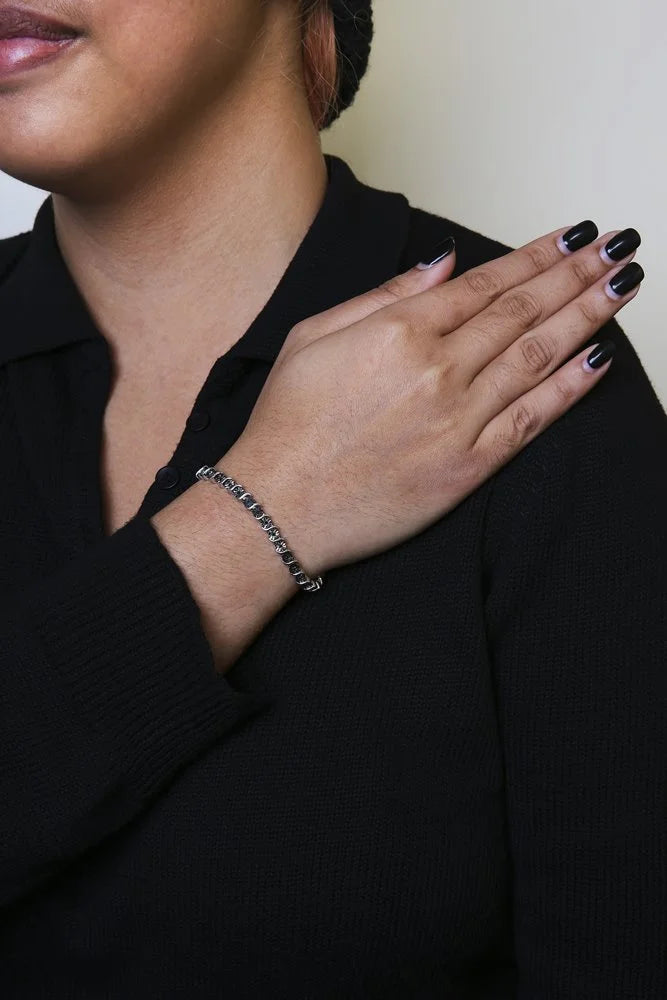 Bracelet (Black 7" Womens Haus Clasp Inches Brilliance Cttw Box Black Sterling cut Silver Diamond 1/4 .925 Treated Durability) Color, Tennis I3 of Round