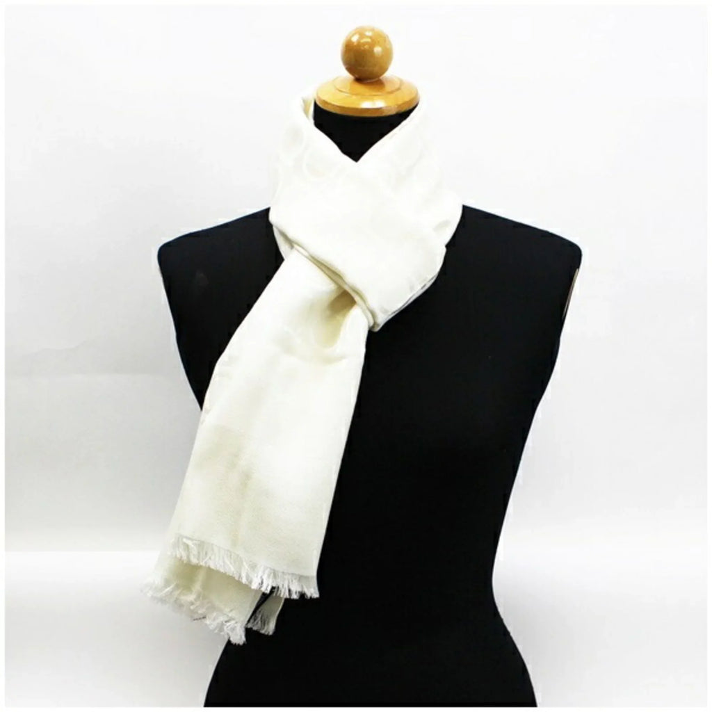 pattern rank Gancini silk (Good) Salvatore Ferragamo white x stole ladies wool Pre-Owned