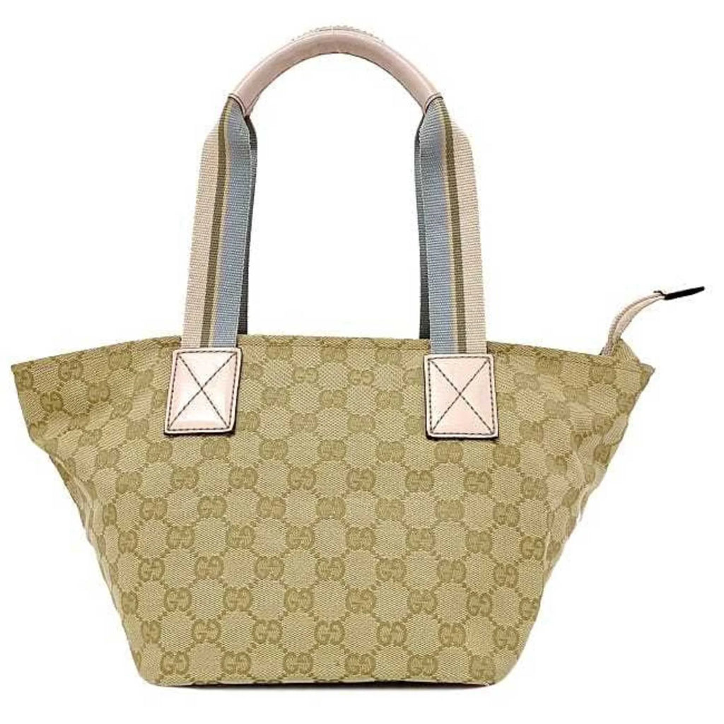 GG Beige Leather Handbag (Good) Women's Pink Blue Tote Bag Pastel Pre-Owned Canvas 131228