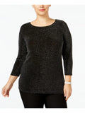 Plus Sleeve Sweater 3/4 2X Neck Metallic MICHAEL Black Womens Boat KORS